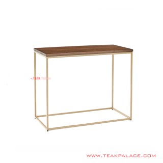 Meja Sudut Seri Aespa Rangka Besi Emas Top Kayu Jati Salak Brown