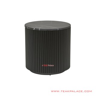 Meja Sudut Bundar Jati Hitam Top Marmer Ivina