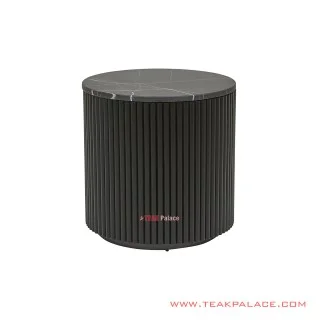 Meja Sudut Bundar Jati Hitam Top Marmer Ivina