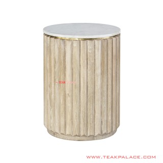 Meja Sudut Minimalis Marmer Ivina White Wash Rustic