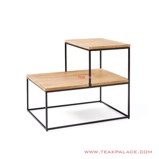 Sasmita Corner Table Iron Frame Top Natural Teak Wood sasmita corner table iron frame top natural teak wood 59