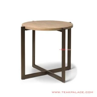 Meja Sudut Bundar Kaki Besi Hadid Minimalis Natural
