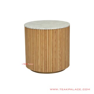 Meja Sudut Bundar Jati Natural Top Marmer Ivina