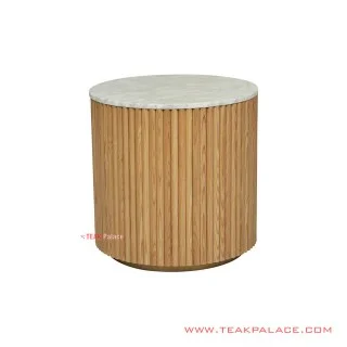 Meja Sudut Bundar Jati Natural Top Marmer Ivina