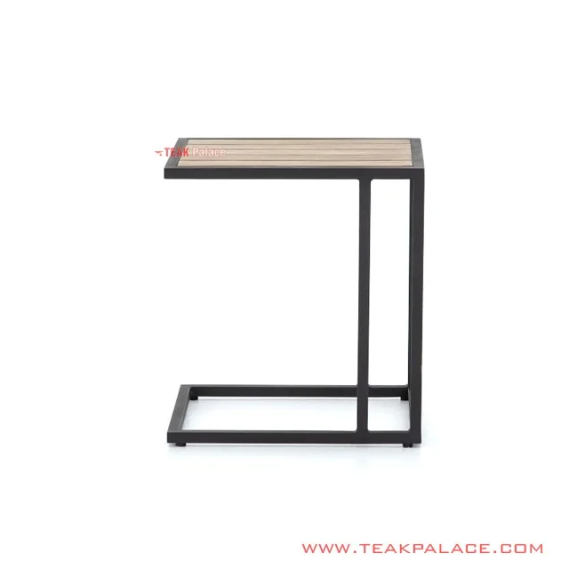 Mensa Teak Wood Minimalist Corner Table Iron Legs