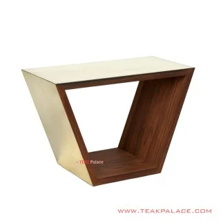 Meja Sudut Mario Jati Salak Brown Tua dan Emas