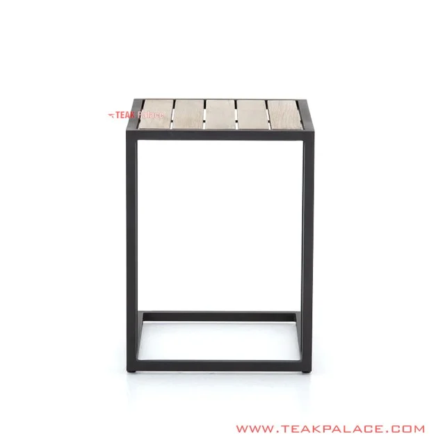 Mensa Teak Wood Minimalist Corner Table Iron Legs