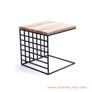 Meja Sudut Jati Natural Ragka Besi Seri Kiube