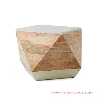 Meja Teras Kayu Jati Natural Solid Top Marmer putih Seri Olmos Meja Teras Kayu Jati Natural Solid Top Marmer putih Seri Olmos