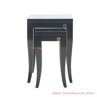  Corner Table Set of Black Teak Wood Sena series