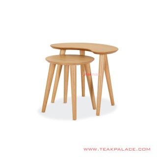 Set Meja Sudut Ziram Kayu Natural