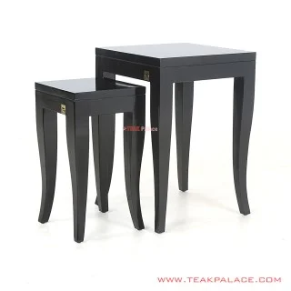  Corner Table Set of Black Teak Wood Sena series