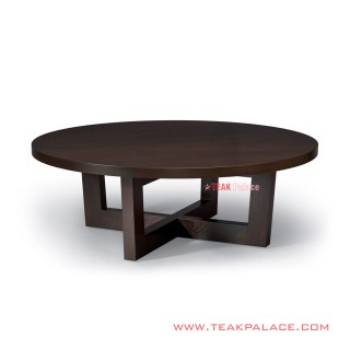 Meja Tamu Bundar Kayu Jati Solid Seri Cikeas