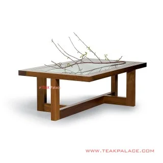 Meja Tamu Minimalis Jati Top Kaca seri Oregon