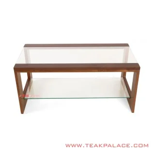 Meja Kaca Kotak Jati Salak Brown