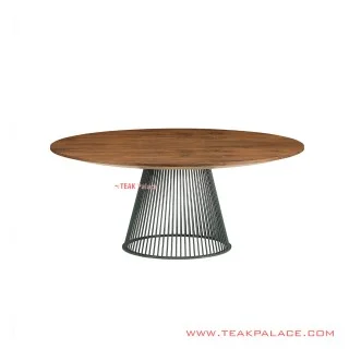 Meja Makan Bundar Daun Meja Jati Salak Brown Rangka Kaki Besi Hitam Seri Venezia