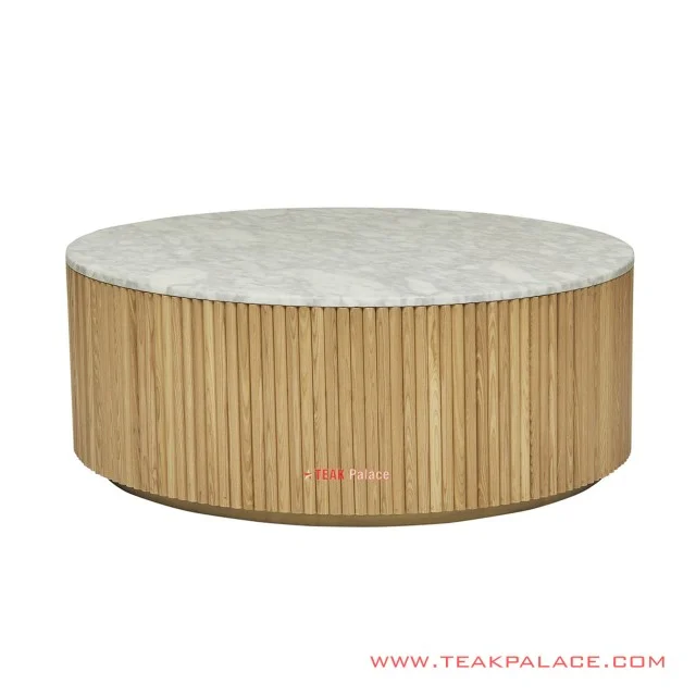 teak table natural round top marble ivina 49