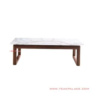 Meja Tamu Jati Salak Brown Daun Marmer Seri Olina