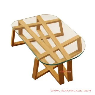 Meja Tamu Kaca Seri Gemini Jati Golden Teak