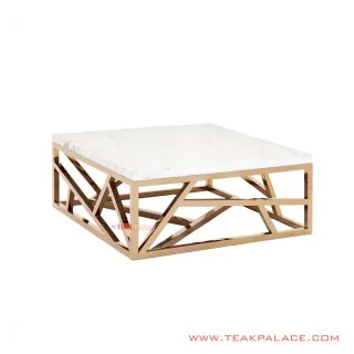 Meja Tamu Ripon Rangka Kaki Emas Daun Marmer