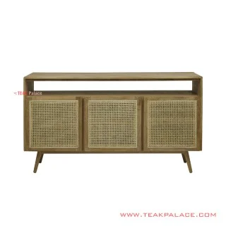 Buffet Kayu Jati dan Anyaman Rotan Natural Wagga