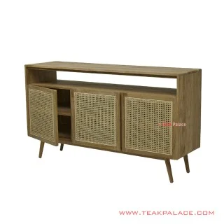 Buffet Kayu Jati dan Anyaman Rotan Natural Wagga