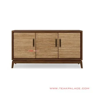 Buffet Minimalis Jati Rotan Anyaman Salak Brown Seri Gemma 3 Pintu