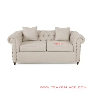 Sofa Chesterfield 2 Dudukan Warna Cream Linen
