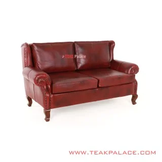 Sofa 2 Dudukan Kayu Jati Black Walnut Seri Sella Kulit Oscar