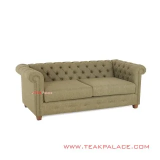 Teak Minimalist Chesterfield Green Sofa