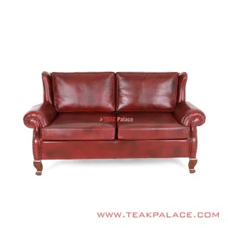 Sofa 2 Dudukan Kayu Jati Black Walnut Seri Sella Kulit Oscar