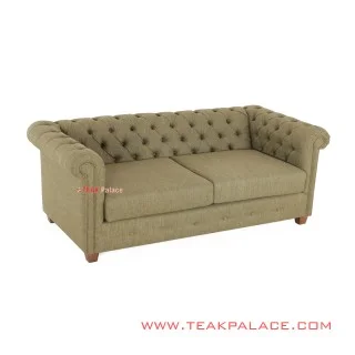 Teak Minimalist Chesterfield Green Sofa