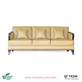 Sofa 3 Seater Kulit Beige Nusantara