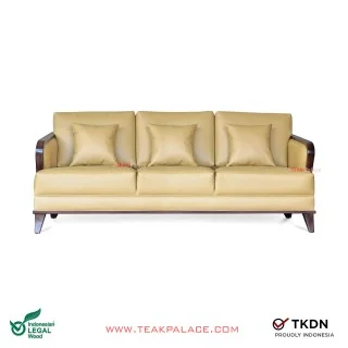 Sofa 3 Seater Kulit Beige Nusantara