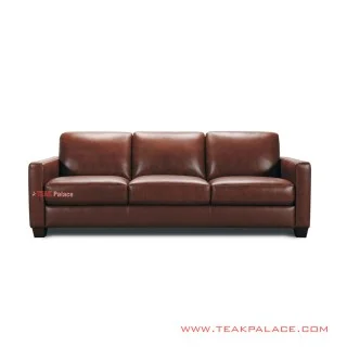 Sofa 3 Dudukan Kulit Coklat Botanic Jati