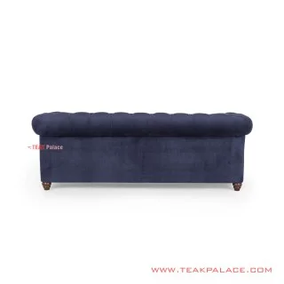 Sofa Chesterfield 3 Seater Jati Blackwalnut Biru Minimalis