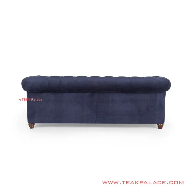 Sofa Chesterfield 3 Seater Jati Blackwalnut Biru Minimalis
