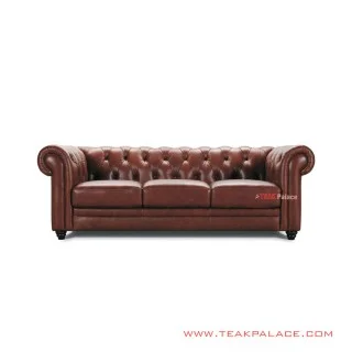 Sofa Tamu Chesterfield Oscar Brown Minimalis Jati