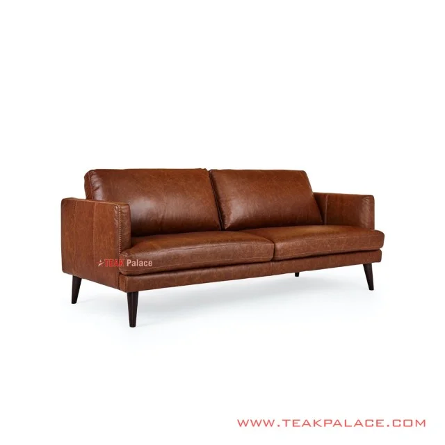 Sofa Daiki Kulit Coklat 3 Dudukan Black Walnut
