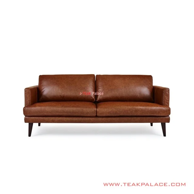 Sofa Daiki Kulit Coklat 3 Dudukan Black Walnut