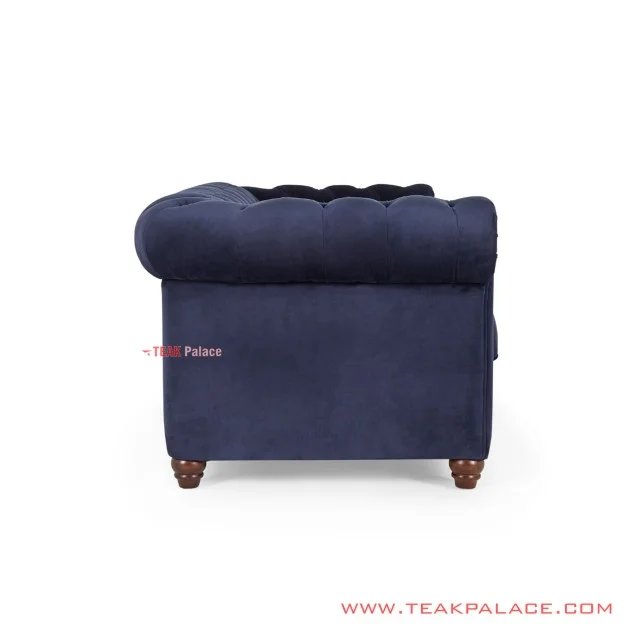 Sofa Chesterfield 3 Seater Jati Blackwalnut Biru Minimalis
