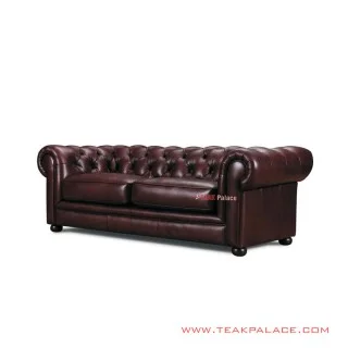 Sofa Chesterfield Coklat Tua Minimalis 3 Seater