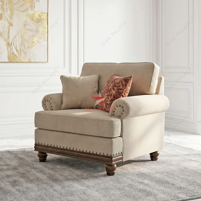 Sofa Single Minimalis Modern Ashley Cream
