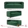 Sofa Chester 3 Dudukan Minimalis Modern Mewah - Beludru Hijau Premium & Rangka Kayu Jati