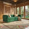 Sofa Chester 3 Dudukan Minimalis Modern Mewah - Beludru Hijau Premium & Rangka Kayu Jati
