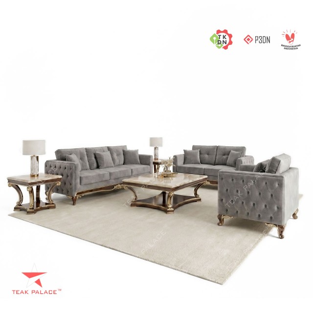 Dumai Series Luxury Modern Sofa Set (3-2-1) - Premium Velvet & Genuine Marble Tables