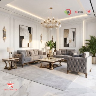 Set Sofa Minimalis Mewah Seri Dumai (3-2-1) Beludru Premium & Meja Marmer Asli