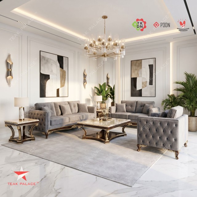 Dumai Series Luxury Modern Sofa Set (3-2-1) - Premium Velvet & Genuine Marble Tables