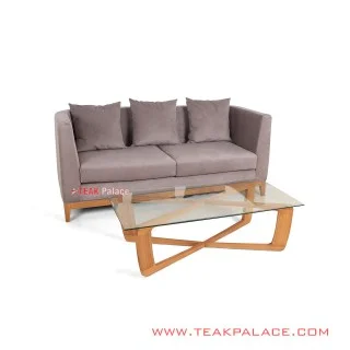 Sofa Santai Meja Tamu Kayu Jati Top Kaca Seri Kemang