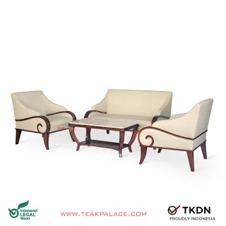 Kursi Tamu Minimalis Kayu Jati 211 Jasmine Kulit Ivory